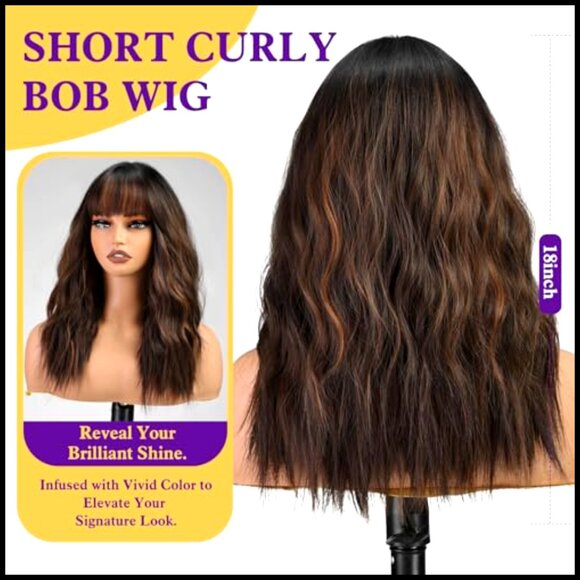 Synthetic Wavy Wig with Bangs Shoulder Length Heat Resistant Party Daily Use main image 6